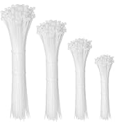 Zip Ties,400 Pack White Zip Ties Assorted Sizes 12+8+6+4 Inch Tie Wraps, Plastic Cable Ties Self-...