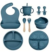 Catvegue Silicone Baby Feeding Utensils Set for 6+ Months, 8 Pcs, Blue | Baby Led Weaning Supplie...