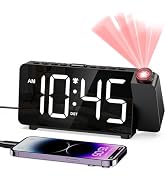 OQIMAX Projection Alarm Clock, Digital Clock with 180° Rotatable Projector, 5-Level Brightness, M...