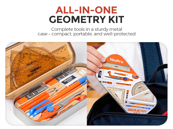 Nicpro 17 PCS Compass Geometry Set for Students