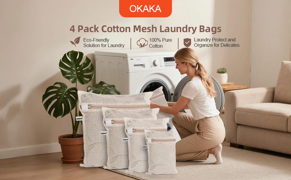 4 pack cotton mesh laundry bags