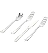 ISFANGCO 400 PCS Silver Plastic Silverware Set,Disposable Cutlery Set Heavy Duty Flatware for Par...