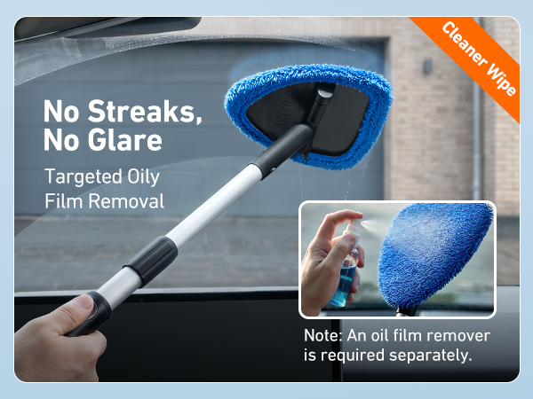 Use with glass cleaner to break down stubborn oil film. Instant, smear-free visibility.