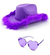 4E's Novelty Cowboy Hat with feathers With Heart Shaped Sunglasses for Women, Felt Cowgirl Hat fo...