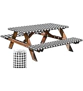 Cesun Picnic Table Cover with Bench Covers and Storage Bag – Vinyl Outdoor Waterproof Tablecloth ...
