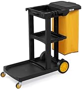 TUFFIOM Commercial Traditional Cleaning 3-Shelf Janitorial Cart, 500 Lbs Capacity Housekeeping Ca...