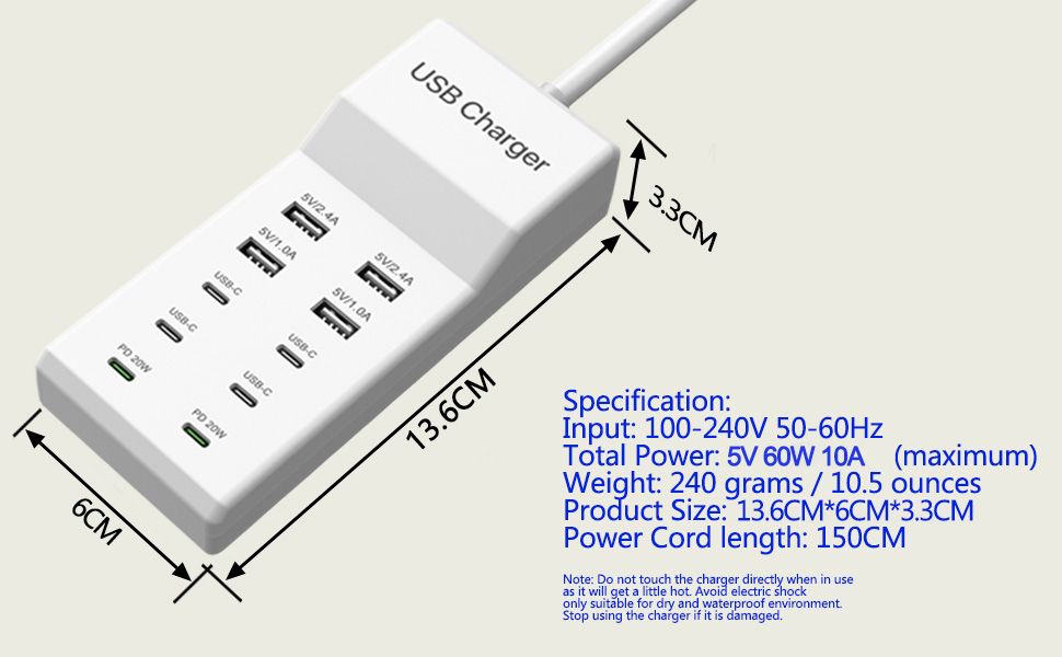 10 Ports USB C Charger Dock Desktop