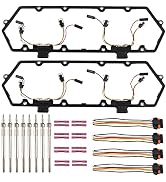 FGJQEFG Injector Glow Plug Harnesses + Valve Cover Gaskets + Glow Plugs Kit Compatible with 94-03...