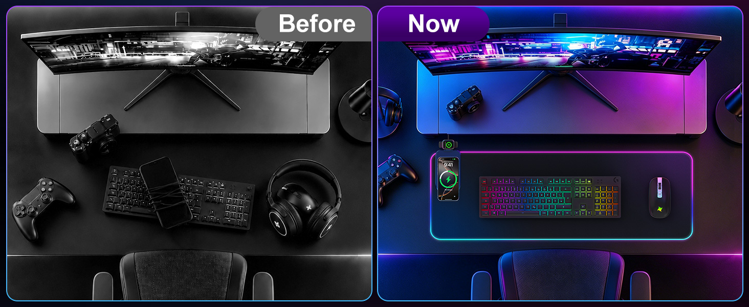 3 in 1 Wireless Charging RGB Gaming Mouse Pad