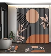 Tayney Boho Mid Century Shower Curtain Set with Toilet Lid Cover and Non-Slip Rugs, Abstract Grey...