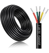 DEKIEVALE 20 Gauge 5 Conductor Electrical Wire, 32.8FT 20AWG Black PVC Stranded Tinned Copper 5 W...