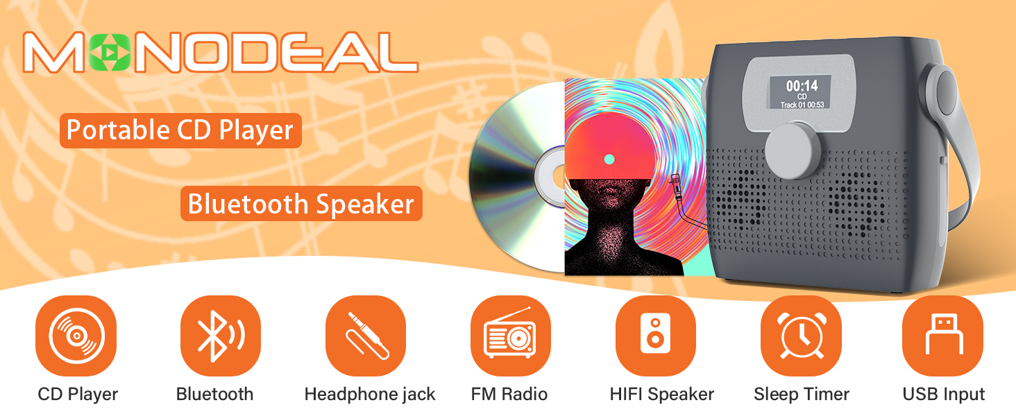 Bluetooth Boombox CD Player with Speakers