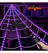 Halloween Spider Web Lights 250 LED: 19.68Ft Outdoor Web Halloween Decorations with Purple Lights...