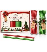 100 Pack Christmas Paper Straws, Red and Green Party Straws | 7.75 in x 6 mm Disposable Drinking ...