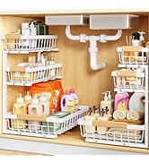 PXRACK Under Sink Organizer, 2-Pack 3-Tier Height Adjustable Thickened Metal Pull out Cabinet Org...