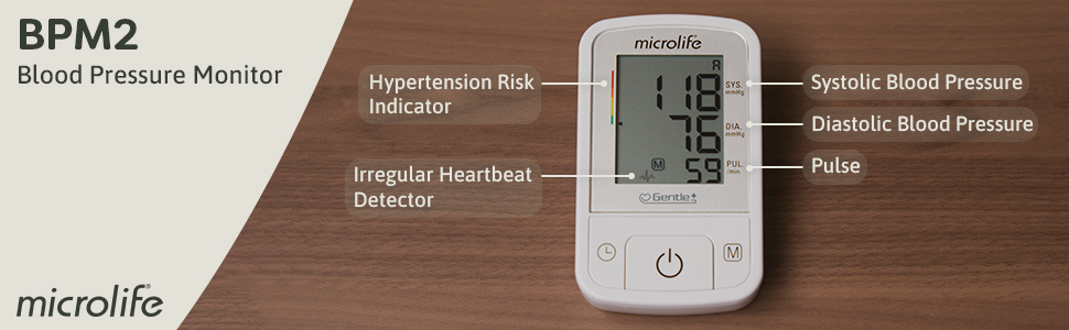 Microlife BPM2 measures blood pressure, hypertension, pulse and detects irregular heartbeat