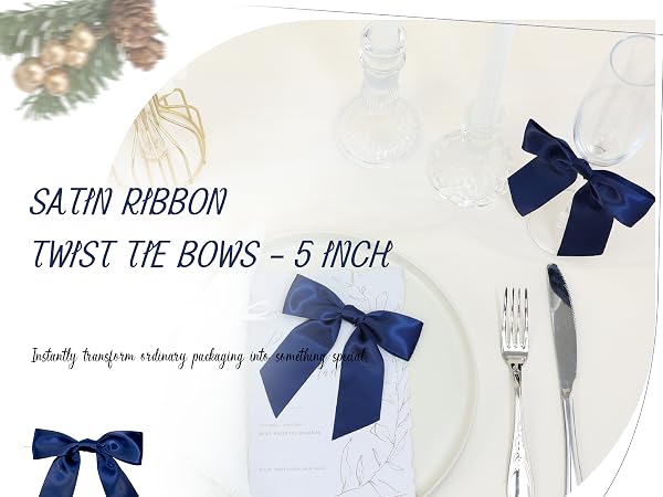Navy Blue Satin Ribbon Twist Tie Bows 5 Inch