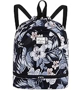 KAMO Drawstring Backpack Bag - Sport Swimming Yoga Backpack with Shoe Compartment, Two Water Bott...