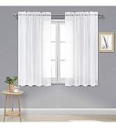 DWCN White Sheer Curtains Semi Transparent Voile Rod Pocket Curtains for Bedroom and Living Room,...