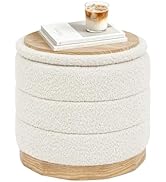 B FSOBEIIALEO Round Storage Ottoman with Tray, Folding Ottoman with Storage Coffee Table Foot Res...