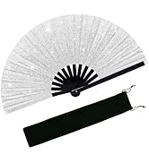 EOSAU Large Glitter Rave Fan Folding Hand Fans for Line Dancing Portable Handheld Clack Fan for F...
