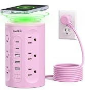 Power Strip with USB Ports,Extension Cord with Multiple Outlets (12AC+3A+2C), 6.5 FT Desk Pink Po...