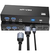 MT-VIKI 8K Displayport KVM Switch 2 in 1 Out DP1.4 with 4 USB 3.0 Ports, Support 8K@60Hz 4K@144Hz...
