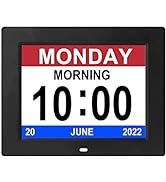 Digital Day Calendar Clock 12 Alarms Auto-Dim Options Non-Abbreviations Day & Month Electronic De...