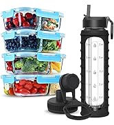 FIT Strong & Healthy 2 & 3 Compartment Glass Meal Prep Containers Glass Bento Box (4 Pack, 32 oz)...