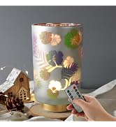 Eywamage 7" Tall Battery Operated Table Lamp, Floral Glass Lamp with Remote Timer, Cordless Accen...