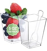 SHOPDAY 5 Oz-Plastic-Dessert-Cups: 150 Pack Square-Clear-Cups-with-Spoons, Parfait-Cups Appetizer...