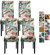 Floral Chair Covers Set of 4 – Vintage Peony Flower Design Stretch Dining Chair Slipcovers Washab...