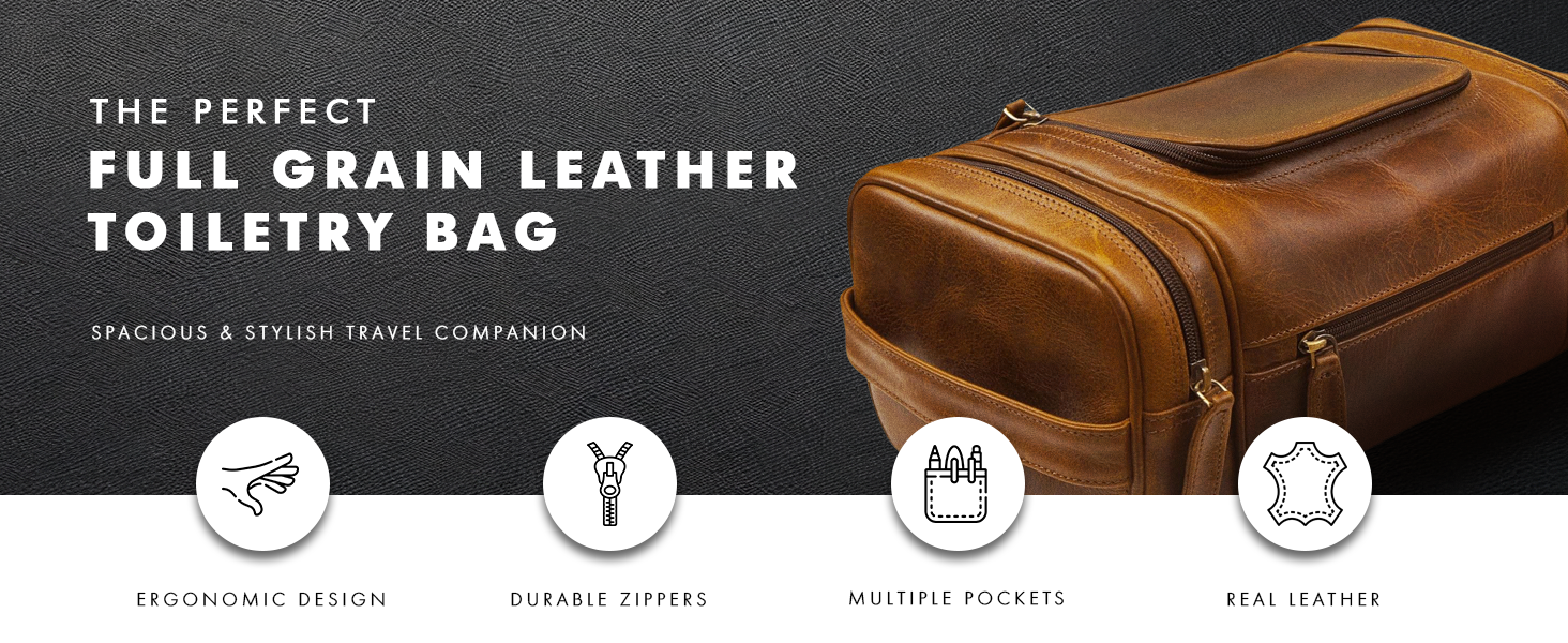 full grain leather toiletry bag