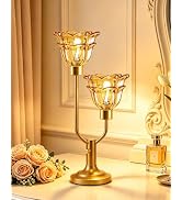 TECHYAP Mid Century Modern Flower Table Lamp Vintage Dimmable Gift | Nightstand Lamp Amber Glass ...