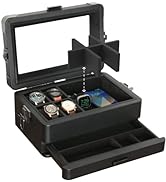 Black Edition Military 10 Slot Watch Box Case Organizer for Men, Real Glass Top, Modular Valet Tr...