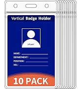 Vertical ID Badge Holders, 10 Pack, Clear Plastic Work Card Sleeve, Name Tag Holder Cover with Wa...