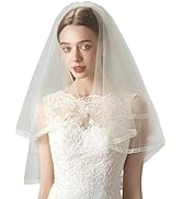 YAEISM Ribbon Edge Wedding Veil White Tulle Bachelorette Party Veil 2 Tier Elegant Bride To Be Ve...
