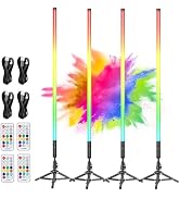 4 Pack 4ft Portable Battery Powered Tube Light 120cm Handheld LED RGB Lights Tube with Tripods, 5...