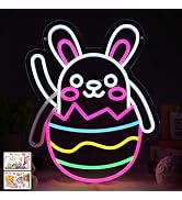 Easter Neon Sign for Wall Decor with Sticker, Waving Bunny Neon Lights, Dimmable LED Easter Rabbi...