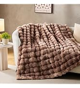 DOWNCOOL Faux Fur Throw Blanket for Couch, Soft Fluffy Fuzzy Plush Bubble Blanket for Sofa Bedroo...