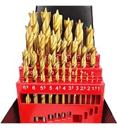 Hymnorq Brad Point Wood Drill Bits 25PC Set, Metric Size 1mm-13mm by 0.5mm in Metal Case, Titaniu...