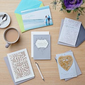 Wedding and congratulations cards in gray, cream, beige and blue