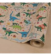 RayofSun Christmas Dinosaur Wrapping Paper Rolls, 17 in x 32 ft Kids Blue Turquoise Dino Wrapping...