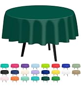 QIKSION 2 Pack Dark Green Plastic Tablecloth Disposable Circle Table Covers Green Table Cloths fo...