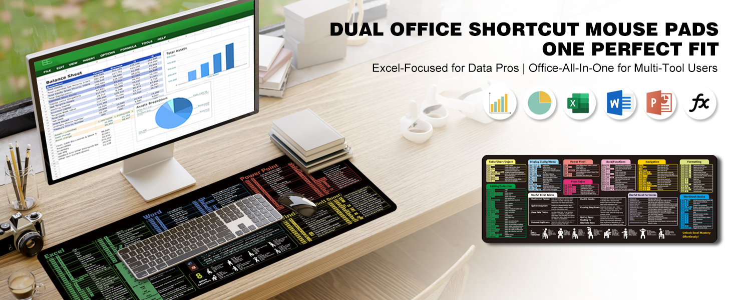 Two office shortcut mouse pads: one for Excel, one for multi-tools, both boost work efficiency.