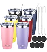MEZMUT 20oz Tumbler Coffee Travel Mug with Lid and Straw, 6 Pack Stainless Steel Double Wall Vacu...