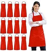 Syntus 12 Pack Bib Apron Waterdrop Resistant with 2 Pockets Cooking Kitchen Apron for Women, Men ...