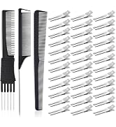 50Pcs Metal Hair Styling Clips, IKOCO No Crease Double Prong Hair Clips with 3 Parting Comb for S...
