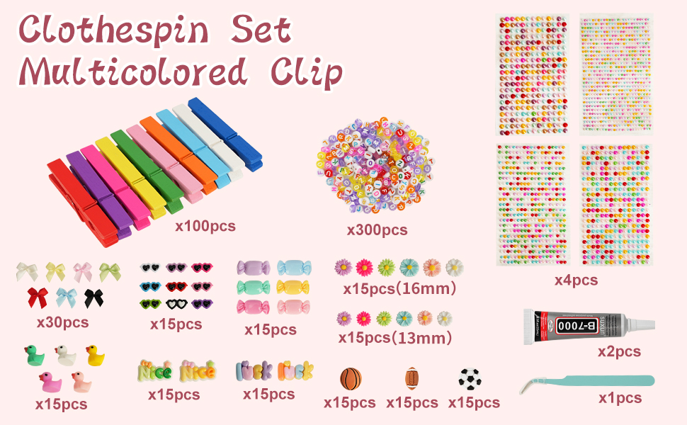 100 Pcs Cheer Clothes Pins Cheer Clips Including 180Pcs Decorative Cheer Pins