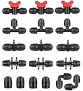 La Farah Drip Irrigation Fittings Kit for 1/2 Inch Tubing -18 Pieces Set- 3 Tees,3 Switch Valves,...